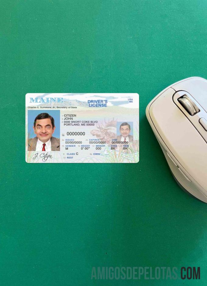 Carteira de habilitação do estado do Maine nos EUA fotolook frente amostra